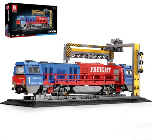 Reobrix G2000 Güterzug Bauset mit Sockel, Lokomotive City Truck Modellbausatz 66021, Modell für erwachsene Autoliebhaber, Geschenkideen für Mädchen und Jungen, Heimdekoration, 1980 Teile