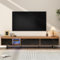 LED TV-Schrank 190 cm Lowboard in Marmor- und Nussbaumoptik, Fernsehschrank mit Türen & Glasregalen, Modernes TV-Board für Wohnzimmer - 190L x 38B x 43 H (cm)