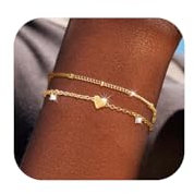 Maynor Armband Damen Silber 925 Gold mit Herz Anhänger Armbänder Armkette Verstellbare Stapelbare Kettenarmband für Mädchen Handmade Schmuck Geschenk