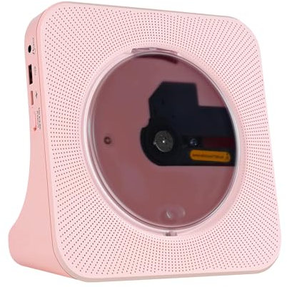 Portable CD Player with HiFi Speakers, 4000mAh Battery, Remote Control, LCD Display, Sleep Timer, Headphone Jack, Bluetooth CD Player for Home Supports FM Radio/USB/AUX, Pink