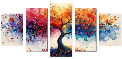 TODOAA 5 pezzi Astratto Albero di Arte Quadri, Immagini moderne di alberi naturali Moderni Soggiorno Stampe Su Tela -Camera Da Letto Bagno Cucina Sala Da Pranzo - 75x150cm Non incorniciato(rosso)