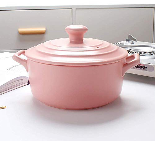 Runder Keramik-Kochtopf, hitzebeständiger Tontopf, Tontopf, Suppentopf mit Deckel und Griff, 2,32 Quart, Slow Cooker, Hot Pot, Auflaufform (Pink, 2,32 Quart)