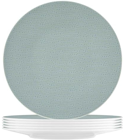 Seltmann Weiden Life Fashion Green Chic Speiseteller 6er Set, 28 cm, Flache Essteller mit modernem Strukturdesign, Mix & Match Geschirr, Porzellan, Türkis/Weiß