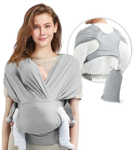 Koomuao Tragetuch Baby,Elastisches BabyTragetuch Neugeborene,Einfach anzulegender Ring Sling Tragetuch,Atmungsaktives Babytragetücher,Verstellbare Babytrage von 3,6 kg bis 15 kg (Grau)