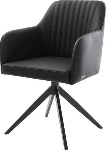 Esszimmerstuhl Greg-Flex Echt-Leder Schwarz Kreuzgestell breit Schwarz 360° drehbar Wippfunktion Taschenfederkern
