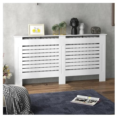 IUVYTA Cache-radiateur Peint en Blanc, Armoire en Bois, Lattes Horizontales, Cache-poussière for radiateur, Cache-Chauffage, Cache-cheminée pour radiateur