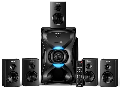 Bobtot Surround Sound Systems Haut-parleurs satellites arrière sans fil – 1000 W de basses profondes de 20,3 cm, système home cinéma 5.1/2.1 canaux avec entrée HDMI ARC optique Bluetooth karaoké