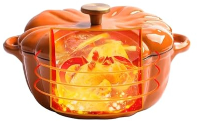 Kochtopf | Kürbis Design Emaille Gusseisen Bräter - Antihaft Kochgeschirr Zum Schmoren Braten Backen Dünsten Für Herd Und Backofen