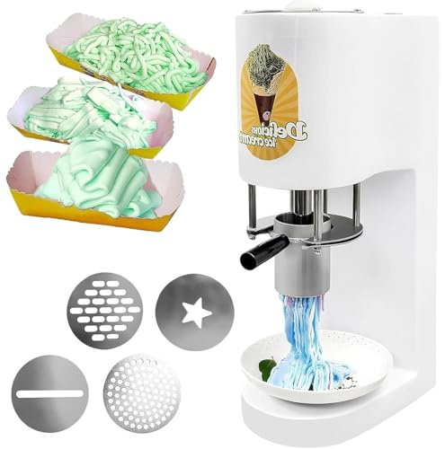 PioMue Commercial Spaghetti Ice Cream Machine with 4 Shape Molds Commercial Ice Cream Noodle Maker，28-30L/H Spaghetti-Eismaschine