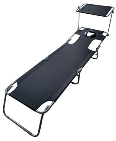 Cenz-888 Lit portatif Lit Pliant d'extérieur, Chaise Longue, Plage Couverte(Noir)