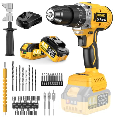 GoYwato 100Nm Trapano a Percussione Batteria Brushless con 2 Batterie 4,0Ah | 20+3 Coppia Avvitatore Batteria, Max 2150U/min & 26000BPM, Mandrino 13mm, 2 Velocità, 36 PZ Accessori, Casa Riparazione