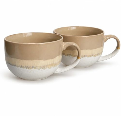 Upper Street Set of 2 Natural Reactive Glaze Ceramic Mug, 720ml Large Coffee & Tea Mugs, Dishwasher & Microwave Safe, Scandinavian Style