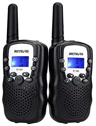 Retevis RT388 Talkie Walkie Enfants, Talkie-walkie pour Enfant, 8 Canaux PMR446 Lampe de Torche VOX 10 Tonalités, Cadeaux Enfants Randonnée, Aventure (Noir, 1 Paire)