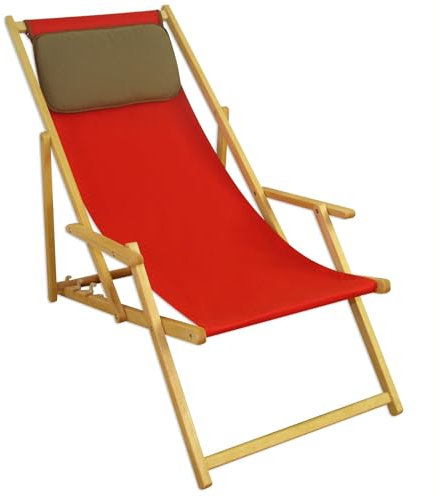 Erst-Holz Deckchair rot Strandstuhl Sonnenliege Gartenliege Relaxliege Kissen Buche klappbar 10-308 N KD