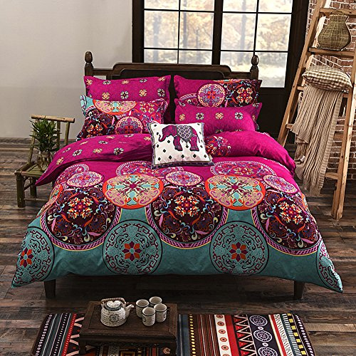 DOTBUY Parure de lit 2 Personnes Multicolore Bohème Mandala Microfibre Housse de Couette Adulte 220x240 cm avec Fermeture éclair et 2 Taies d'oreiller 50x75 cm Motif Vintage Réversible Set 3 Pièces