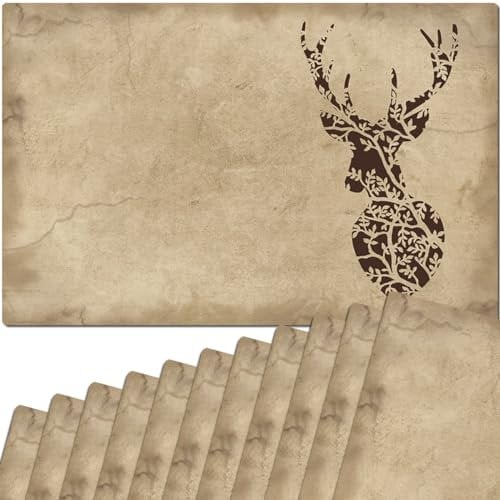 Tischsets 12er als abwaschbare Tischdeko im Landhaus Stil - Platzsets Hirsch Silhouette als Tischuntersetzer in 43 cm - Platzdeckchen als Tischunterlage für Esstisch Wohnzimmer Tisch