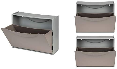 Kreher XL Schuhschrank aus Kunststoff in Taupe (Grau Braun). DREI Schuhkipper für insgesamt ca. 9 Paar Schuhe. Erweiterbar, abwaschbar, robust, multifunktional.