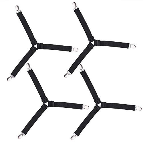 Bedecor Triangle verstellbare Bettlakenspanner, 4Stück, Schwarz, elastisch, für die Ecken von Bett, Matratze oder Sofa (15-55cm)