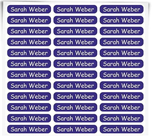 Indigos UG - Namensaufkleber Kinder Schule - 300 Sticker 36x7 mm - blau - personalisiert mit Wunschname - Etiketten für Schulheft, Schultüte, Federmappe, Stifte, Kindergarten