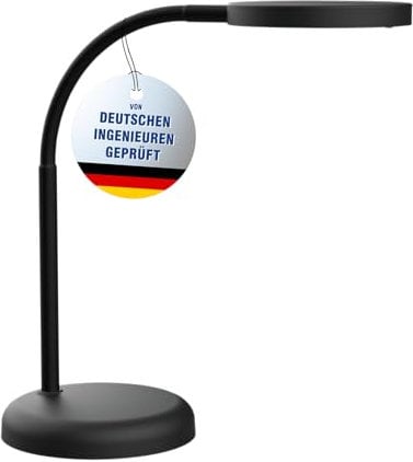 Maul Schreibtischlampe LED MAULjoy | Kleine Schreibtischlampe mit Standfuß | Moderne Tischlampe für Schreibtisch, Büro | Flexible LED Lampe mit 3000K warmweißem LED Licht | Schwarz