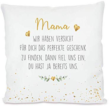 Manufaktur Liebevoll I Kissen „Mama, wir haben versucht ... I Geschenk für die Mama, Mutter I Besondere Geschenkidee als Dankeschön, zum Geburtstag und zu Weihnachten I 40x40 cm