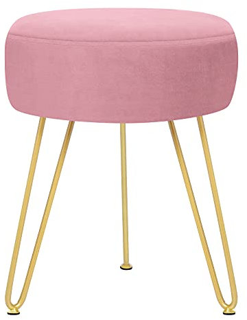 GERANT Ottomane, rund, Samt, mit goldenen Metallbeinen, gepolsterte Fußstütze, Make-up-Stuhl, Beistelltisch für Küche, Schlafzimmer, Wohnzimmer (Rosa)