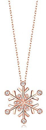 Gualiy 18K Roségold Anhänger Damen, Halsketten mit Schneeflocke-Anhänger, Diamantanhänger für Damen Roségold