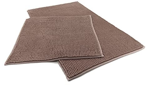 heimtexland ® Badvorleger Chenille Super Flauschig Saugstark Badteppich Badematte Ökotex Typ771 Taupe Set 45x50 / 50x80 cm