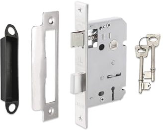 Infinity Decor Heavy Duty Polished Chrome 3 Lever Mortice Iron Sash Lock Privacy Latch with Pair of Keys Set for Internal or External Wooden Door Gate