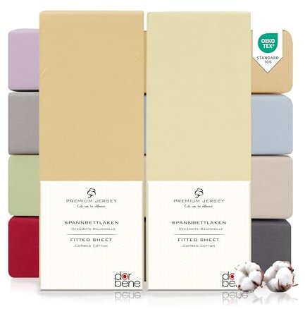 DarBene Spannbettlaken 140x200 Premium 2er Set Color-Mix, Jersey 100% gekämmte Premium Baumwolle, Blickdicht, superweiches Bettlaken bis 30 cm Matratzenhöhe, Oeko-TEX, Elfenbein & Sand