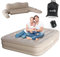 EKEPE Queen Luftmatratze Selbstaufblasend mit Kopfteil, 203x152x45cm Luftbett 2 Personen mit Eingebauter Pumpe, Gästebett mit elektrischer Pumpe, Aufblasbare Matratze für Camping & Zuhause—Beige