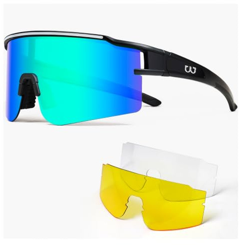 FMY Polarized Sports Sunglasses for Men Women 3 Interchangeable Lenses | Anti Glare,UV400 Protection,Lightweight TR90 Sunglasses Frame,Outdoor Sports Sunglasses for Running Hiking Baseball Riding