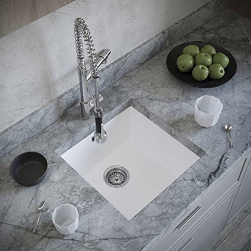 Excel Home Kitchen Sink with Strainer & Overflow - Luxurious Single Bowl Kitchen Sinks Made of Pressed Material - Scratch Resistant & Simple to Keep Clean – Hygienic & Sound Absorbing (Matt White)