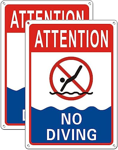 CDXHOME 2 Stück Schild mit Aufschrift No Diving Pool, Pool-Warnschild – rostfreies Aluminium, UV-geschützt, wasserdicht und wetterbeständig, einfach zu montieren, für drinnen und draußen, 17,8 x
