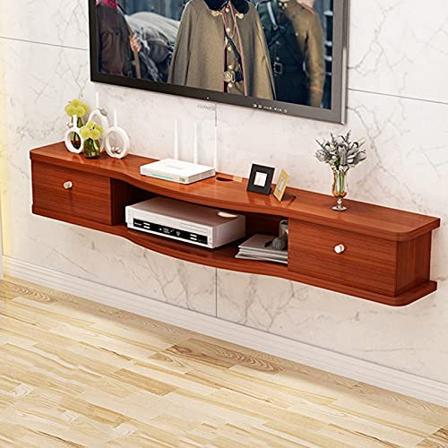 JUNNIU Set-Top-Box-Regal, 120/140 cm, wandmontierte Medienkonsole mit 2 Türen, Kiefer, Kabelführungsloch, schwebendes TV-Ständer-Komponentenregal, TV-Schrank/C/120 cm Decoration