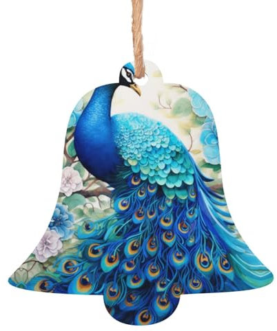 Weihnachtsdekorationen – Weihnachtsbaumschmuck-Set aus Holz, festliche Heimdekoration, hölzerne Schneeflocken, orientalischer blauer Pfau