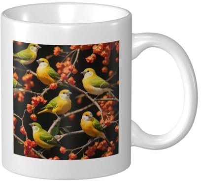 Peiyeety Kaffeetasse aus Keramik mit Baumfrüchten und Elster, 340 ml, großes Fassungsvermögen für Büro und Zuhause