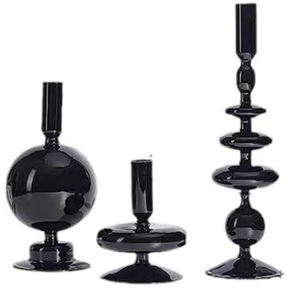 DULRLLY 3 Pièces Bougeoirs en Verre Bougeoirs Modernes pour Pièce Maîtresse de Table Bougeoir Vintage pour Bougeoirs Coniques Bougeoirs Coniques au Design Ondulé Clair pour Fête de Mariage(Noir)