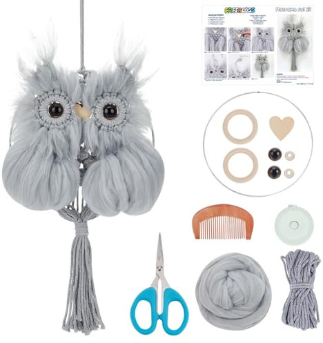 FREEBLOSS Makramee-Eulen-Set, Wanddekoration, zum Aufhängen, Eule, DIY, Handwerk, Wandbehang aus Makramee, mit Anleitung für Anfänger