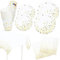 Pappteller Servietten Pappbecher Tischdecke Partygeschirr Set 20er-set Weiß mit Goldfolie Gepunkete Dessertteller Papierteller Papierservietten Partyteller Deko
