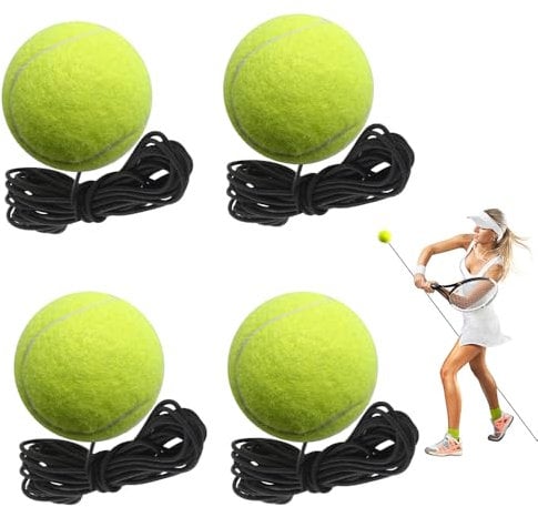 yotutun Tennisball mit Schnur, 4 Stück Tennistrainer Gummiband Tennistraining Elastisch Tennis Trainingsball Rebound Ball für Kinder Erwachsene Anfänger Solotraining