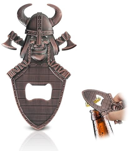 Magnetic Viking Skull Bottle Opener, Vintage Nordic Style Beer Opener, Unique Shield Bottle Opener, Viking Gifts for Men, Father's Day, Dad Husband Boyfriend Birthday(Copper)