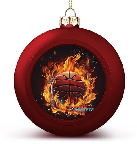 Weihnachtskugel-Ornamente, Basketball-Logo mit Flammen, bedruckte Weihnachtskugeln, hängende Weihnachtskugeln, Halloween-Deko-Kugeln