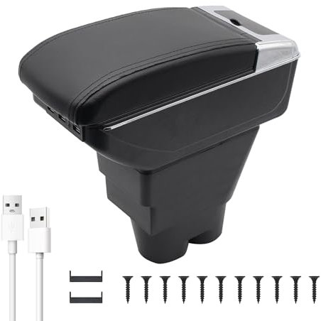 KAERGK Accoudoirs de Voiture pour Peugeot 207 Console Centrale Double Couche D'espace de Rangement avec Arrière Porte-gobelets 7 Ports USB Facile à Assembler(Ligne Noire)