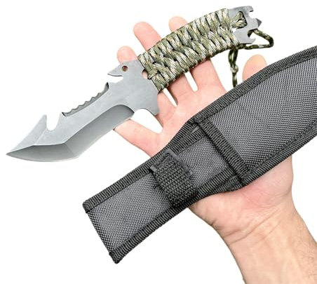 Obespina Couteau Lame Fixe Style Japonais Lame Tanto Dentelé en Acier 8cr13 Manche Paracorde avec Étui Camping Pêche Chasse EDC de Poche Cadeau Homme