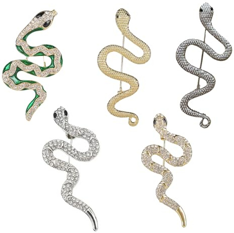 5 Stück Punk Schlange Brosche Pin, Grün Schlange Brosche Pin, Schlangen Broschen für Damen, Zinklegierung, Schlangenform, 5 Verschiedene Modelle, für Party Bankette Schal Kleidung Dekorieren Zubehör