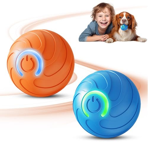 GMTEO Interaktives Hundespielzeug Ball, Magic Ball Hund Hundespielzeug Interaktiv, Intelligenzspielzeug für Hunde, Automatisch Rollender Hundeball für kleine mittlere große Hunde (blau + orange)