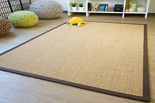 Steffensmeier Sisal Teppich Brazil mit Bordüre Farbe Natur dunkel braun Premium Qualität 100% Sisal, Größe: 250 cm rund