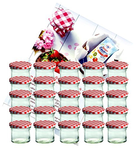 Lot de 25 bocaux de 125 ml + cro to 66 rouge à carreaux avec couvercle diamant sucre gelierzauber livret de recettes