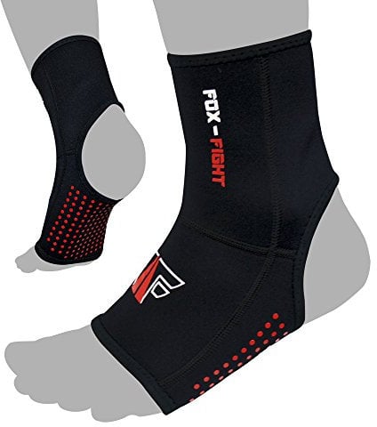FOX-FIGHT Knöchelbandage MMA antirutsch hochwertige Qualität Fußbandage Knöchelschutz Stützbandage Sprunggelenkbandage Kompressionseffekt Fußgelenkbandagen Knöchelschoner 1 Paar S/M - schwarz